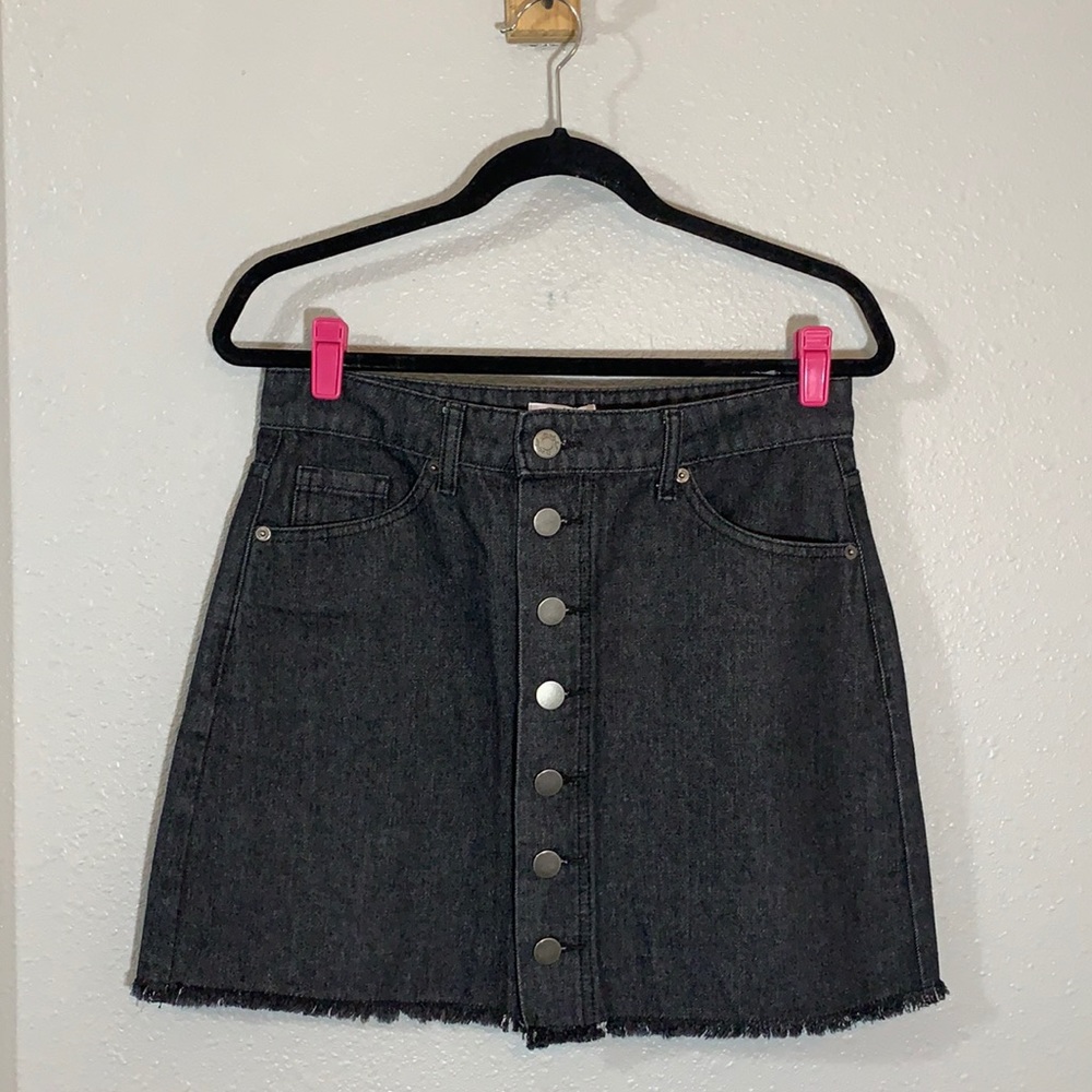 NEW Mud Pie Black Denim Skirt Mini Botton Front Fringe Small with tags
